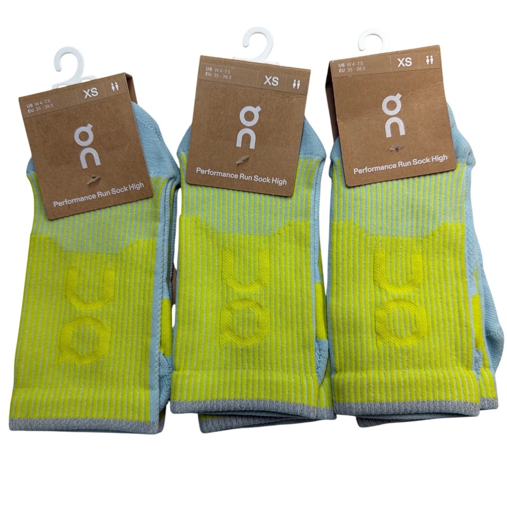 3 Pair On Running Performance Run High Sock XS Womens 4-7.5 Wash Lime NWT